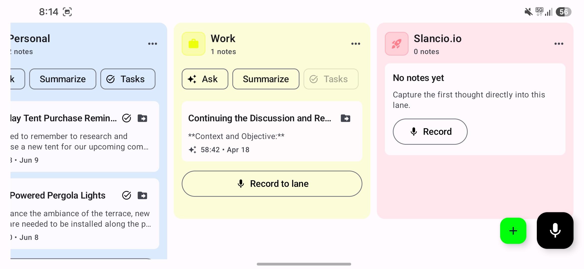 Voice Note Pro record-to-lane screen